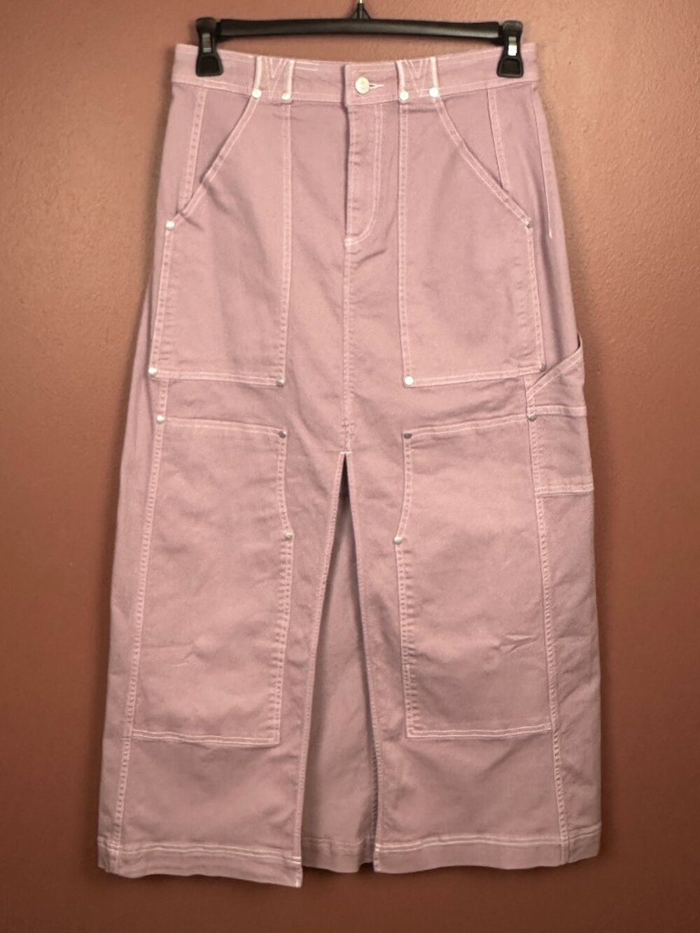 NWT Anthropologie Pilcro Carpenter Maxi Skirt in Lilac Size 8 - Picture 4 of 12